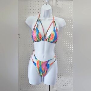 5.🆕Med Brazilian Tye Dye Multi Colored Thong Bikini New without tags